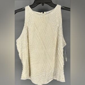 NWT ADRIANNA PAPELLEvening Ivory Beaded Sleeveless Tank Sz PL